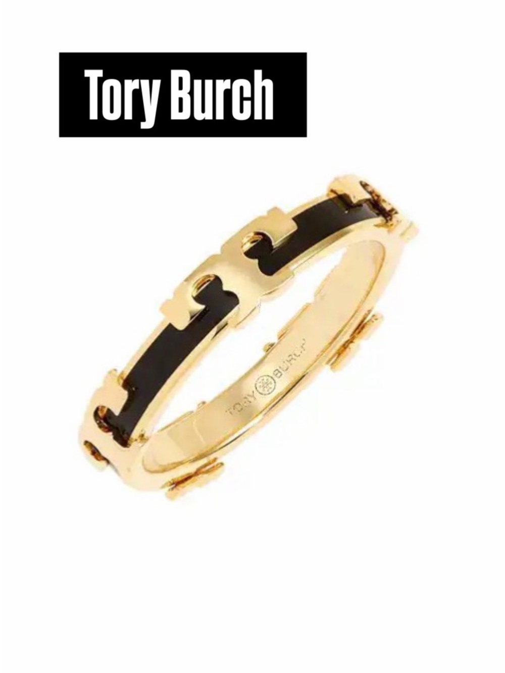 TORY BURCH Black enamel 
Kira Stackable Ring Sz 7 NWT